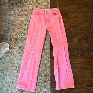 Neon Pink Zara Mid Rise Wide Leg Jeans